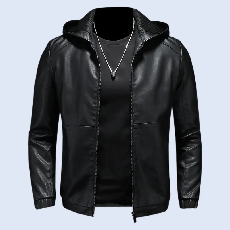 

New Arrivals Men's Korean Casual Hooded Leather Jacket, Motorcycle Suit, Business Baseball Leather Jacket, Autumn Winter