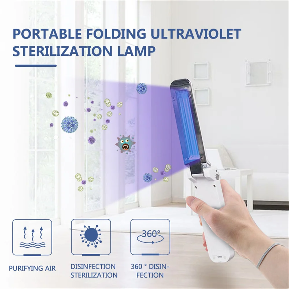 Lâmpada de esterilização UV alimentada por USB, luz portátil, sensor ultravioleta, lâmpada germicida desinfetante, quartzo UVC