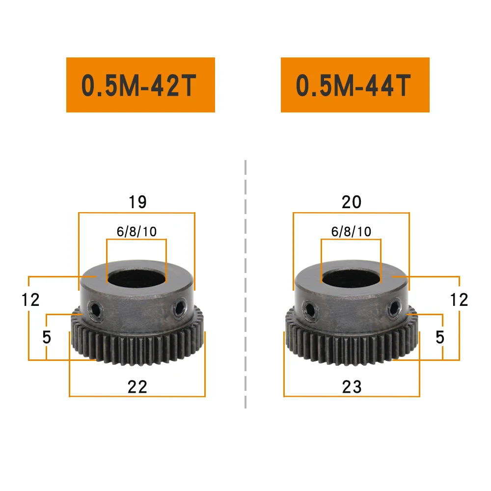 Spur Gear 0.5M 42T/44T Bore Size 6/8/10/12 mm Mini Gear Wheel SC45#Carbon Steel Blackening Teeth Height 5 mm Transmission Parts