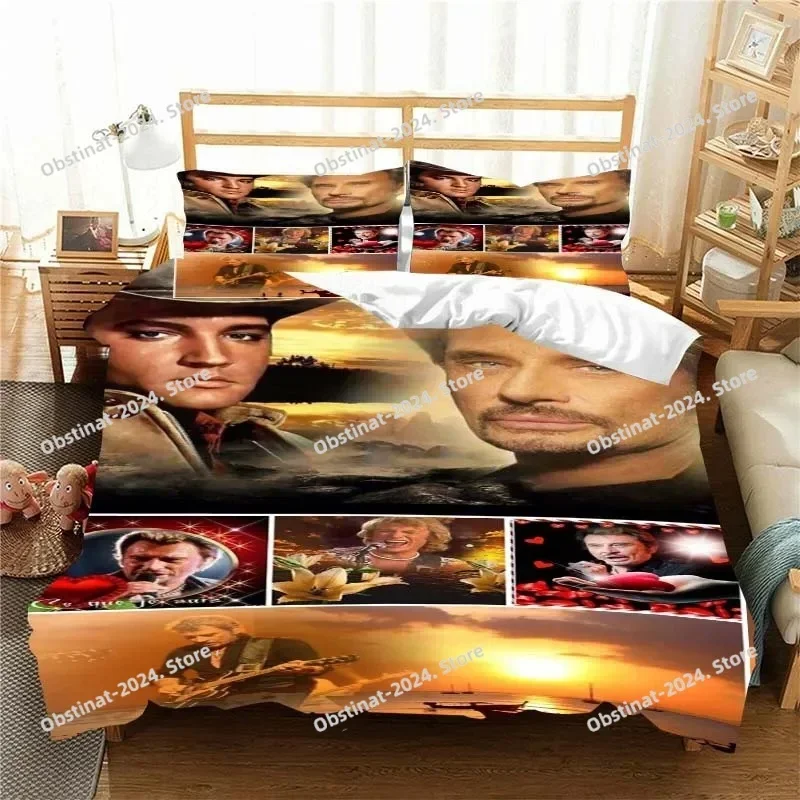 Johnny Hallyday Pattern 3D Printing Comforter Bedding Set,Duvet Cover Bed Set Quilt Cover Pillowcase,King Queen Size Bedding Set