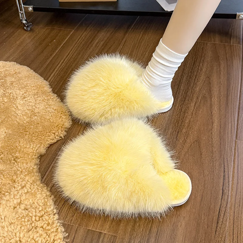 

2026 New Fashion Faux Fur Fluffy Slippers Women Slip-on Slide Closed Toe Warm Ladies Flat Furry Slides Luxury Shoes