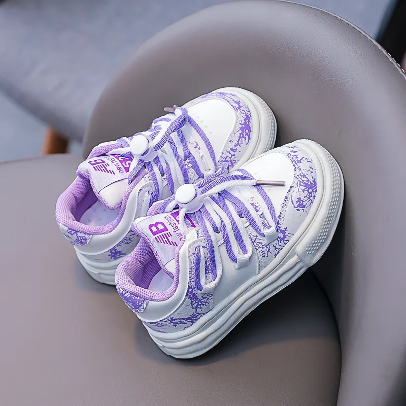 

Purple Children's Sneakers Graffiti Simple Lace All-match Non-slip 2022 Spring Breathable Korean Style Boy Assorted Sport Shoes