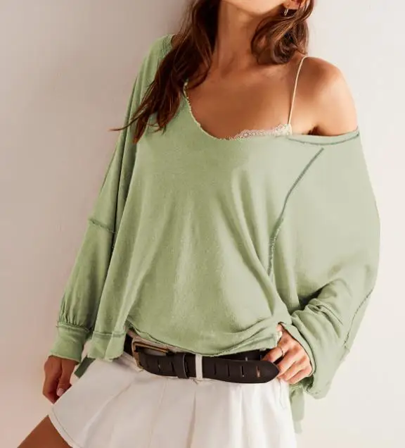 

Hot Selling Women's Personalized V-Neck Decorative Line Top Loose and Lazy Style Hoodie Fashionable Loose Sports Hoodie