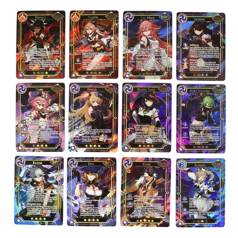 60Pcs English Genshin Impact Card Rare Holographic Shiny 55Pcs UR and 5Pcs Random UTR TCG Collection Kamisato Ayaka ZhongLI Gift