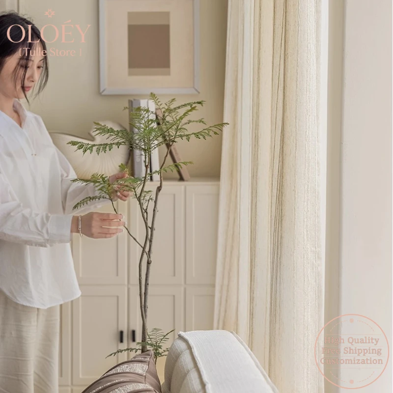 

Moonlace Linen Gauze Curtains Korean Light Blocking for Japanese Zen Tea Room Balcony Window Gauzes Vintage Natural Style Panels