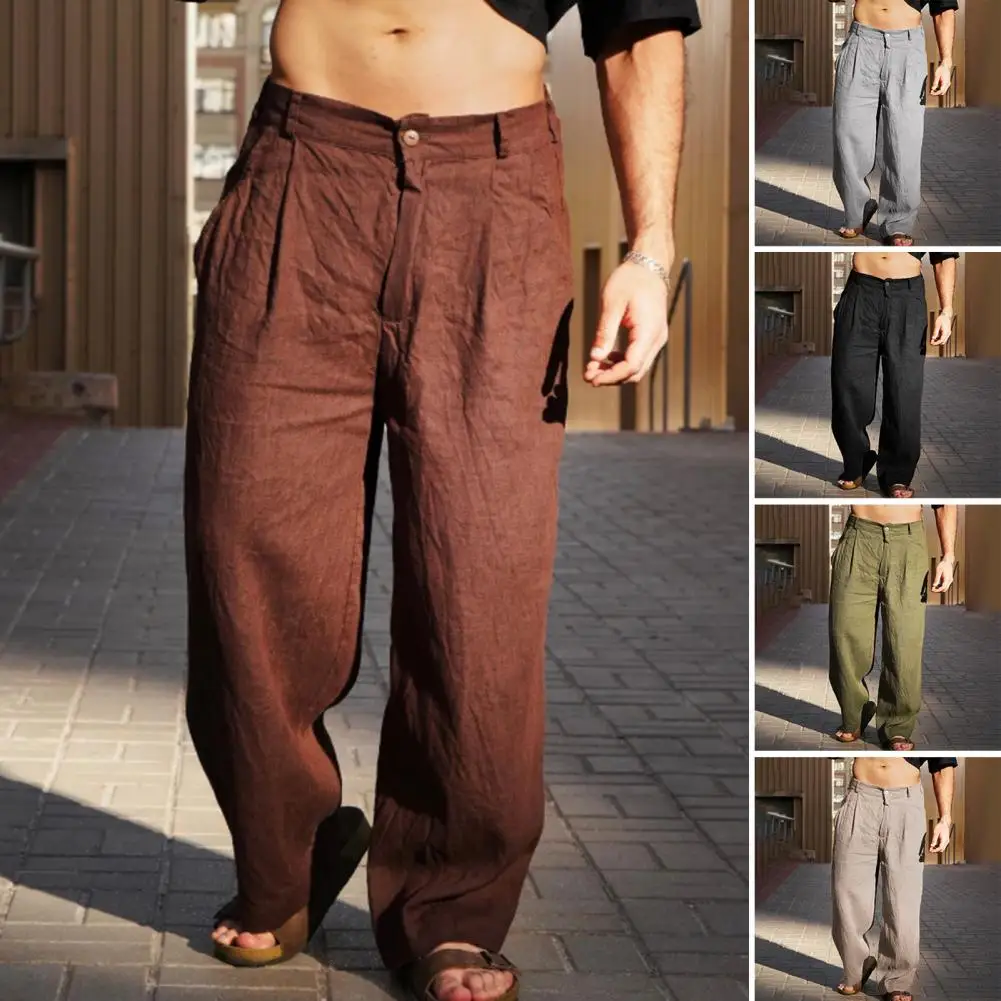 

2025 новые мужские свободные брюки из хлопка и льна, мужские летние повседневные однотонные брюки, брюки больших размеров