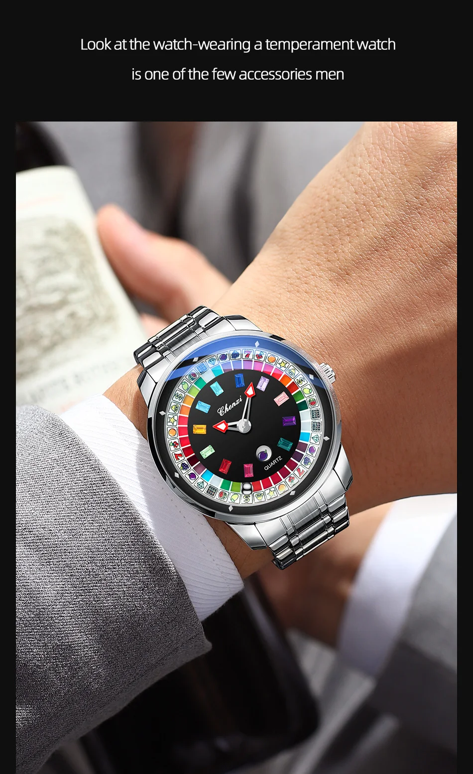 CHENXI 6362 Modische Quarzuhren für Herren, Kreatives Rotierendes Zifferblatt, Leuchtend, 30M Wasserdicht, Lässige Herren-Armbanduhr, Reloj Hombre – Detail 13