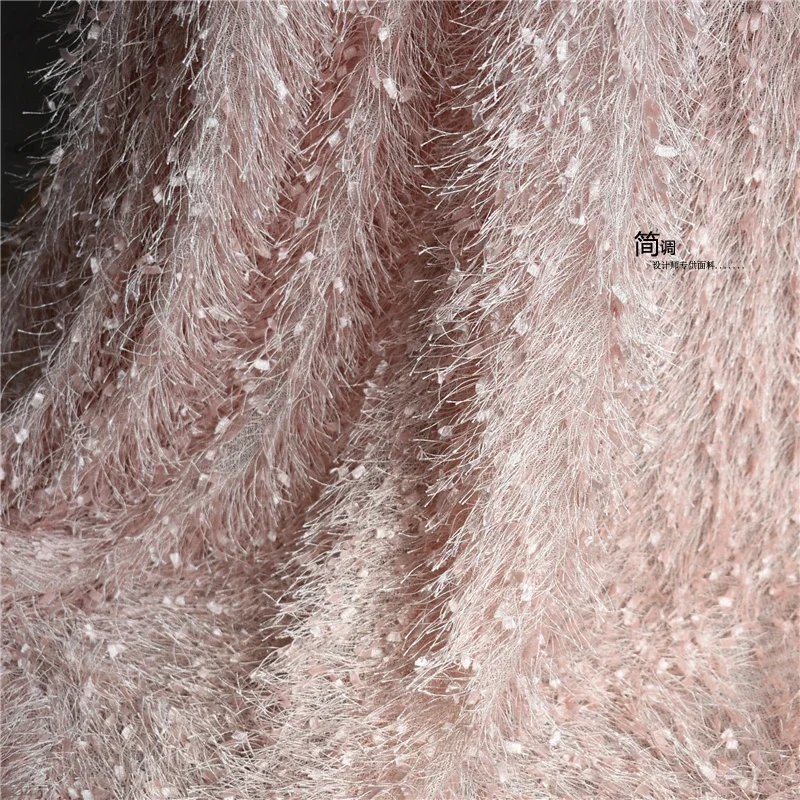 Striped Plush Tassel Fabric Skin Pink Feather Three-dimensional Feather Jacket Garment Bag Decoration Designer Fashion Fabrics