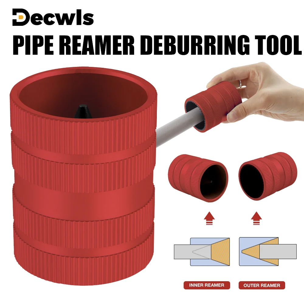 

1 шт. Красный трубный развертка, инструмент для снятия заусенцев, инструмент для снятия фаски с труб от 1/4" до 1-3/8", алюминиевый сплав, для медных, алюминиевых, ПВХ и ППР труб, профессиональная трубка для очистки.