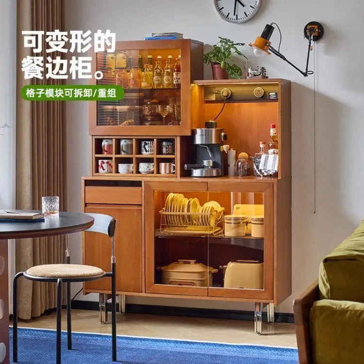 

Customizable antique dining side cabinet integrated wall wine cabinet small apartment retro solid wood wall side cabinet