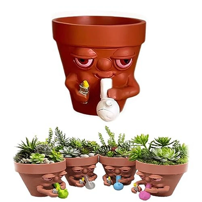 Smoking Pot Growers,Artificial Resin Mini Plant Pots, Indoor Plant Pots, Unique Plant Pots Indoor Plants, Desks,Family