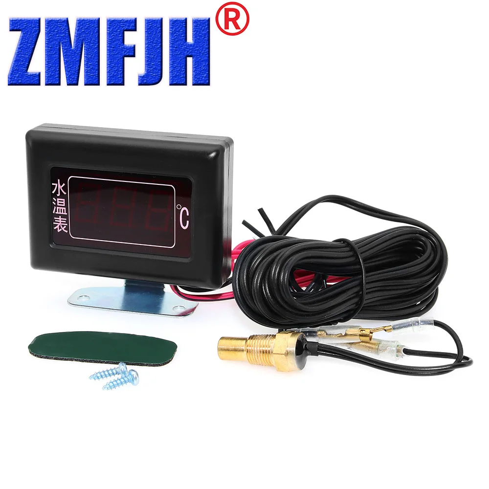 Mini 0-120 Celsius Digital Water Temperature Gauges with Flash Buzz Alarm Temp Sensor 1/8NPT Red LED Light for Car Truck 12V24V