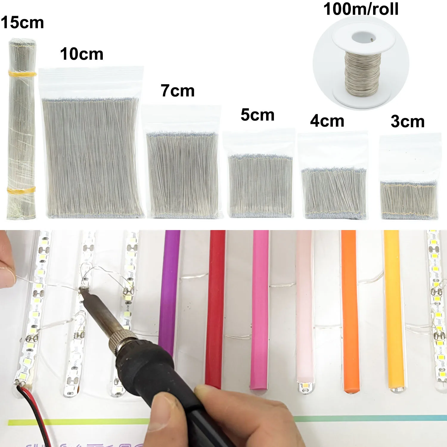 실버 컬러 에나멜 와이어 LED 네온 라이트 용접 와이어 중간 커넥터, 12V 24V 네온 램프 납땜용, 5cm, 6 cm, 7 cm, 10 cm, 15cm, 200 개