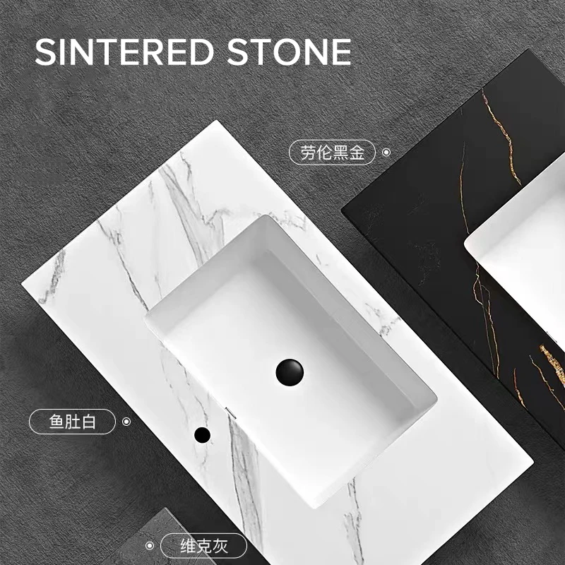 Artificial Stone Modern Luxury Countertop Lavabo Bathroom Black Marble Cabinet Hand Wash Basin Vanity Top Sintered Stone Sink
