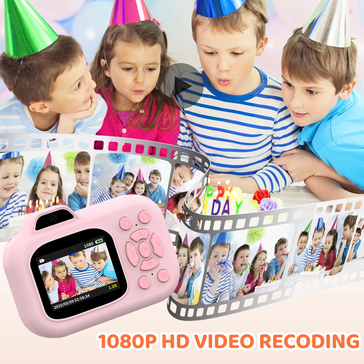 Appareil photo numérique pour enfants, impression instantanée 1080P HD, double objectif, Selfie, avec autocollants en papier imprimé, stylos et carte 32G, jouets cadeaux de noël