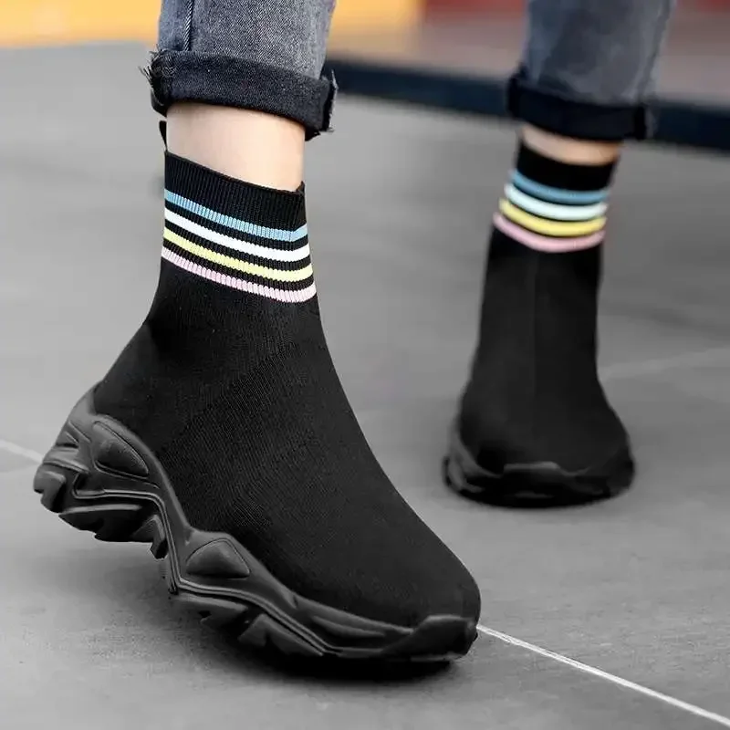 Women's Ankle Boots Platform Sports Shoes Comfortable Socks Sneakers Deportivas De Mujer Outdoor Walking Boots Size 36-43