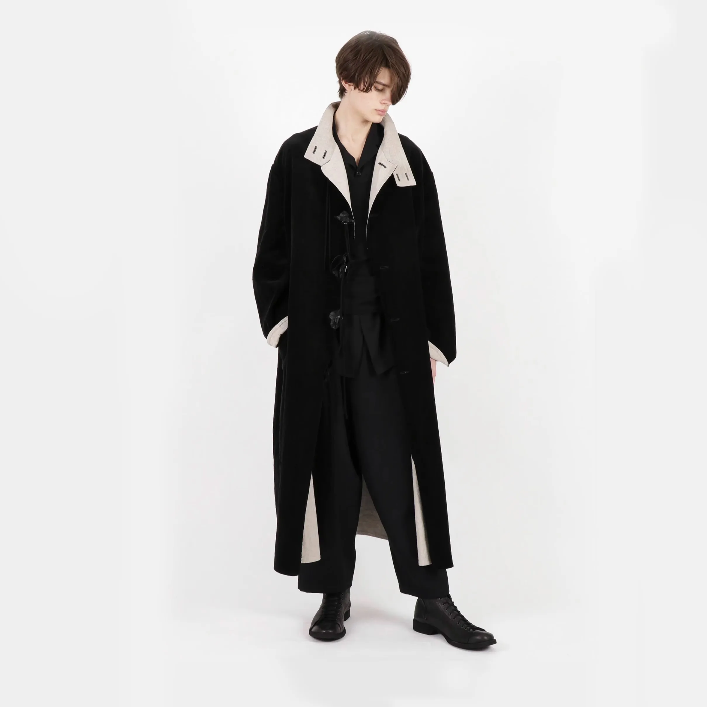 

YOJI OOAK velvet two-sided long coat black and white silhouette flocking two-sided casual coat