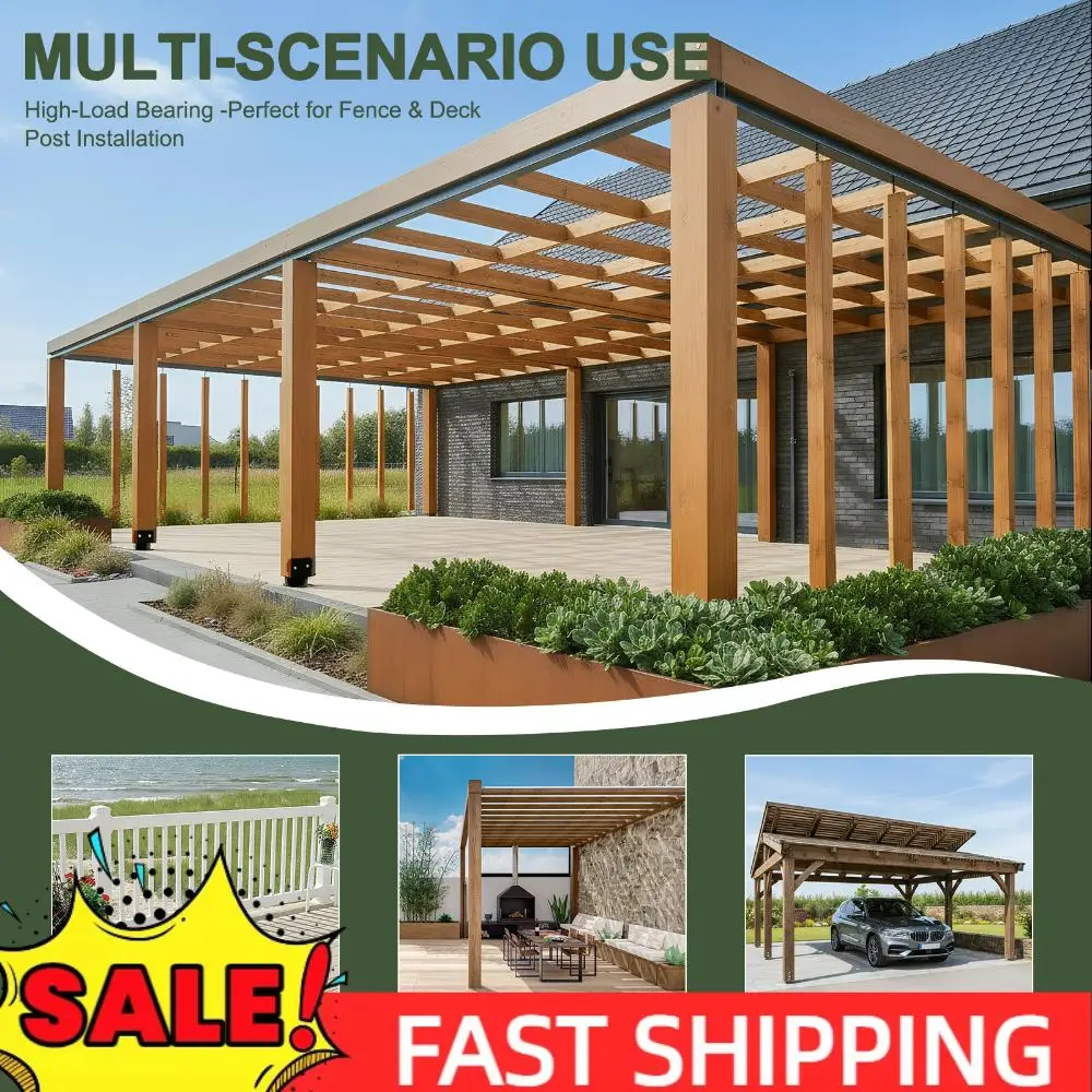 

4pcs Post Base for Concrete U-Shaped 6x6 Wet Concrete Fence Post Holder Inner Size 5.5inx5.5in for Porch Railing Pergola Support