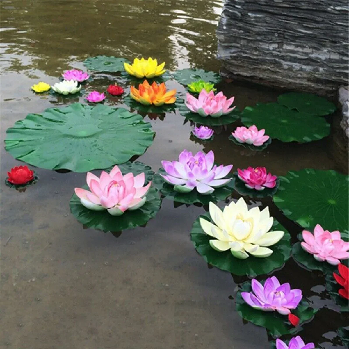 5pcs Colorful Artificial Floating Water Lily Simulation EVA Lotus-Leaf Flowers Water Lily Pond Plants For Gardens Home Fish Tank