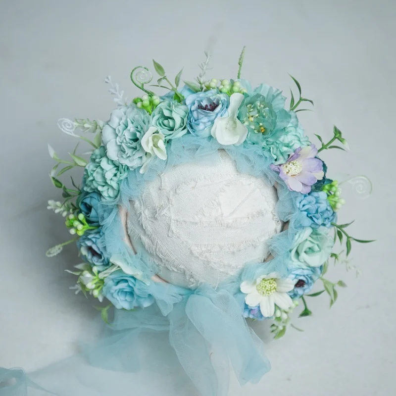 Newborn Photography Caps Accessories Baby Floral Bonnet Hat Photo Color Simulation Flower 3-12 Months Newborn Cap Photo Props