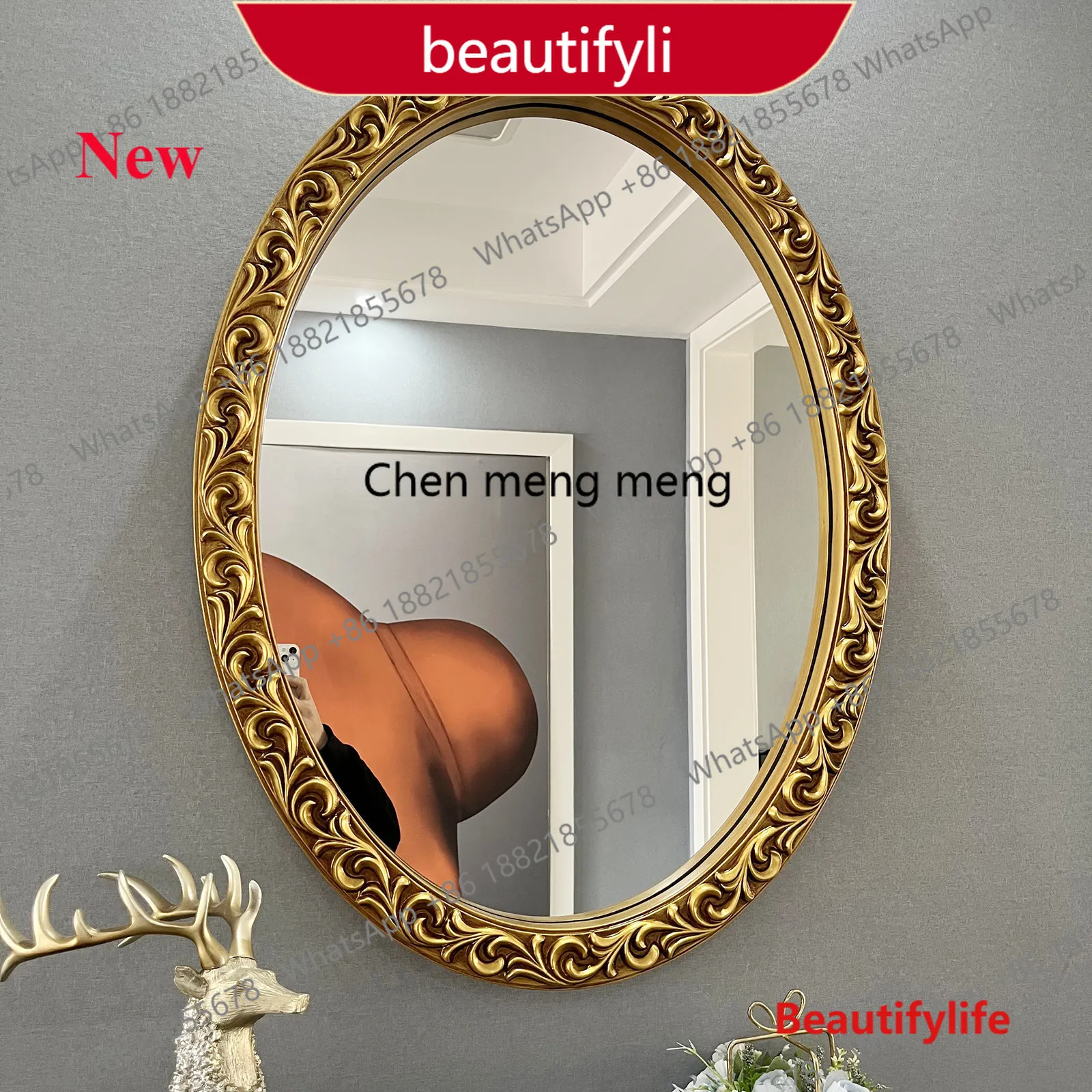 

European retro bathroom mirror toilet wall mirror waterproof bedroom vanity makeup mirror AA17