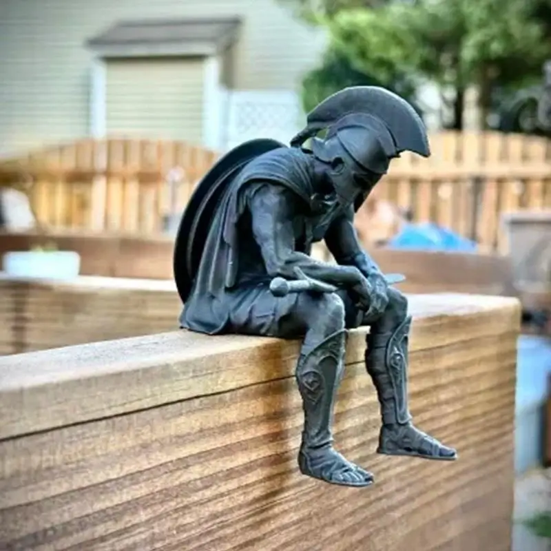 Meditation Warrior Figurines 3D Printed Soldier Edge‑Sitting Statue Ancient Rome Style Shelf Sitter Ornaments Desktop Home Deco