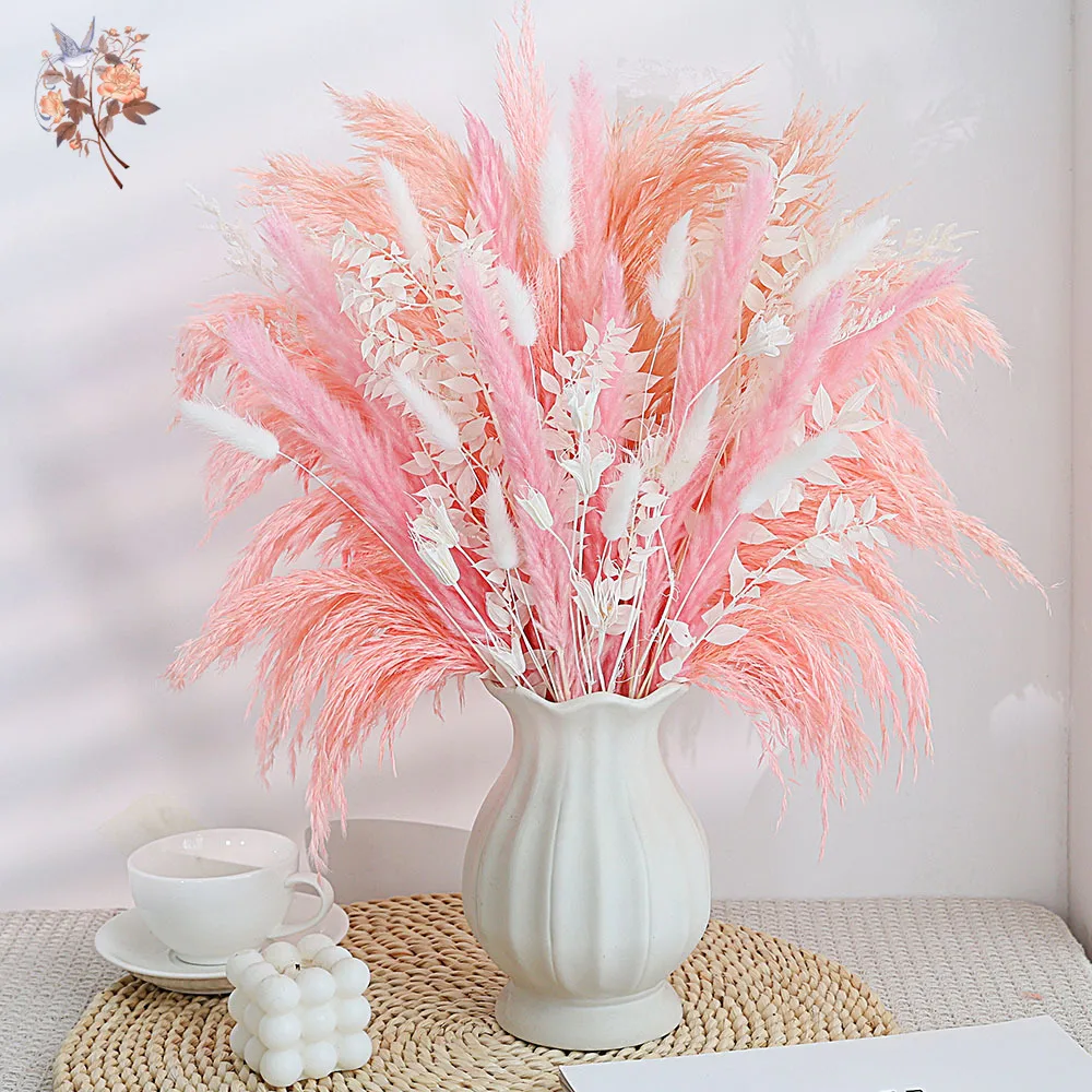 

White Pink Eternal Dried Pampas Bunny Tails Grass Bouquet Romantic Couples Gifts Wedding Supplies Natural Reeds Home Decoration