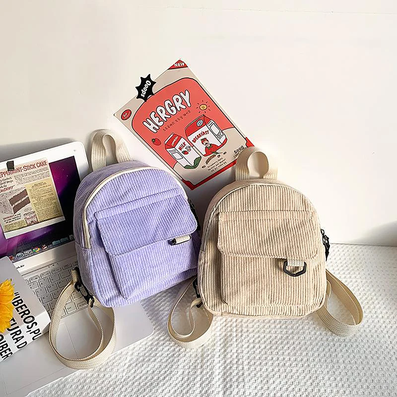 Mini Solid Color Corduroy Backpack Minimalist Small Backpacks For Girls Kids Travel Casual Bag Student Bookbag