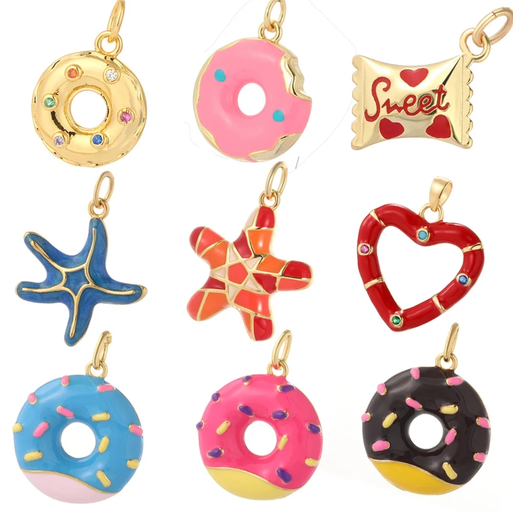 Donut Charms For Jewelry Making Enamel Pendant Drop Earrings Necklace Pendant Funny Food DIY Accessories Keychain Supplies