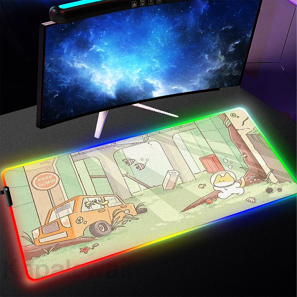 Mousepad Non-slip Office Mouse Pad Gaming Carpet Locking Edge Mouse Mat Game Keyboard Pads Kawaii Cat Patten RGB Mouse Mat