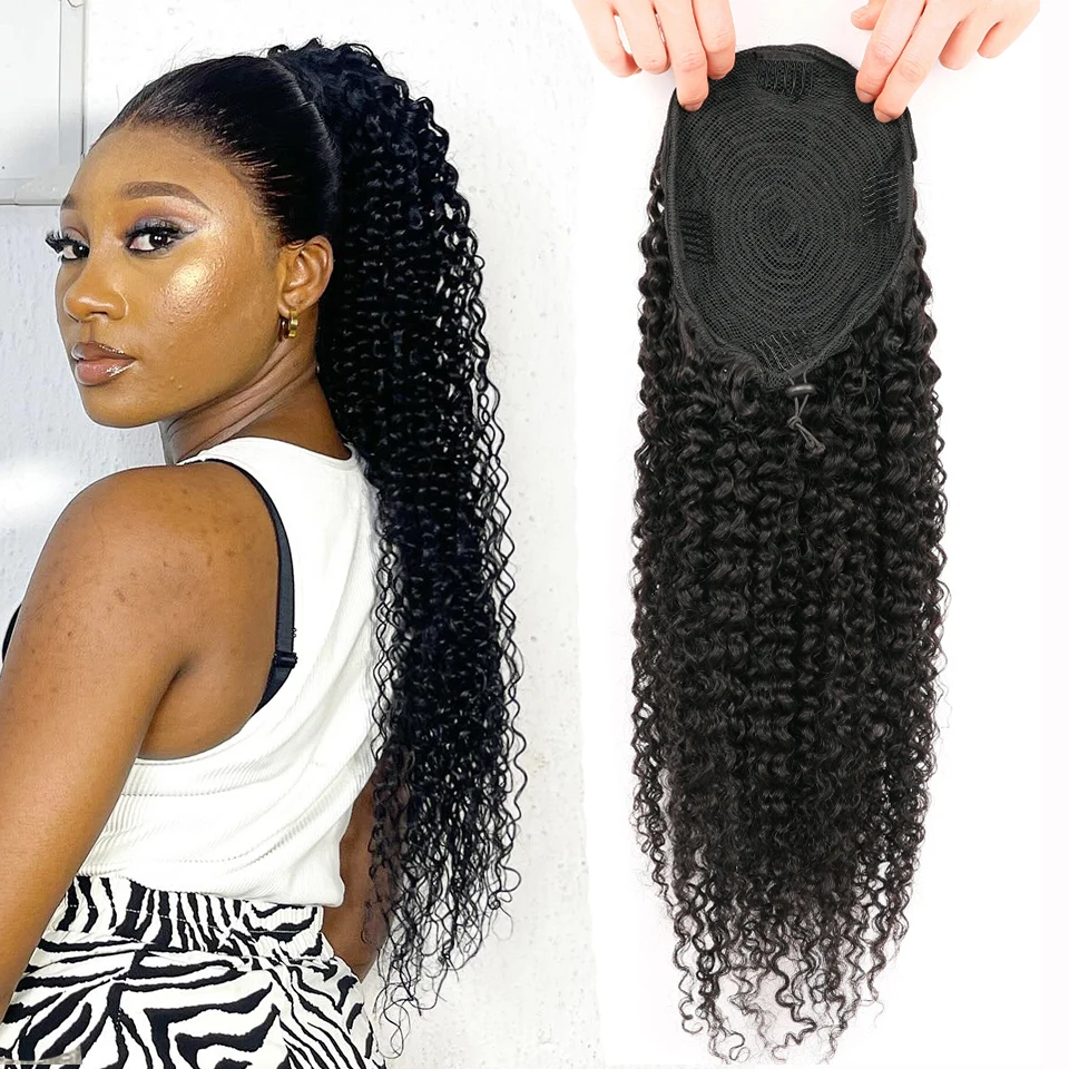 100-150g Kinky Curly Hair Extensions Drawstring Ponytail Human Hair Brazilian Real Puff Clip in Pony Tail Hair Extension