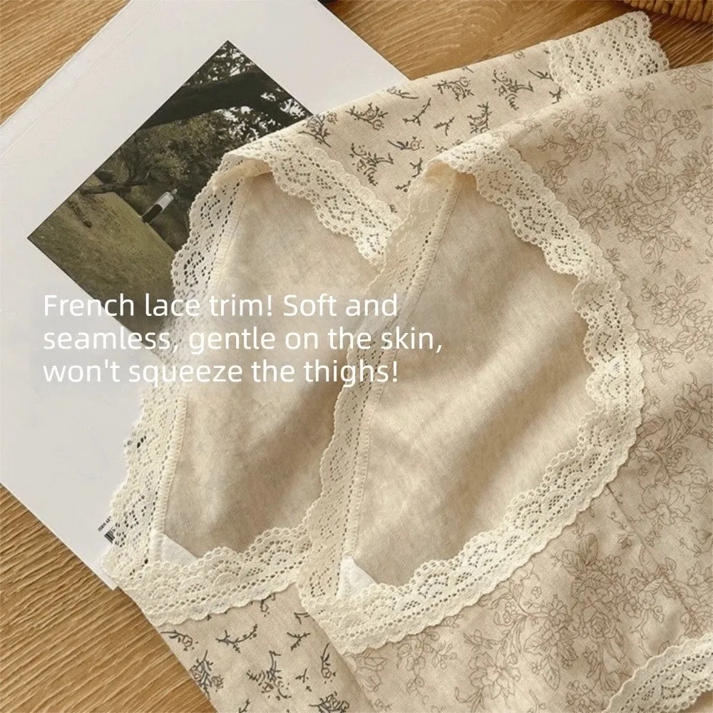 Breathable Mid Waist Lace Cotton Panties Bunny Flower Bear Underwear for Women Sweet Floral Lace Briefs Girl