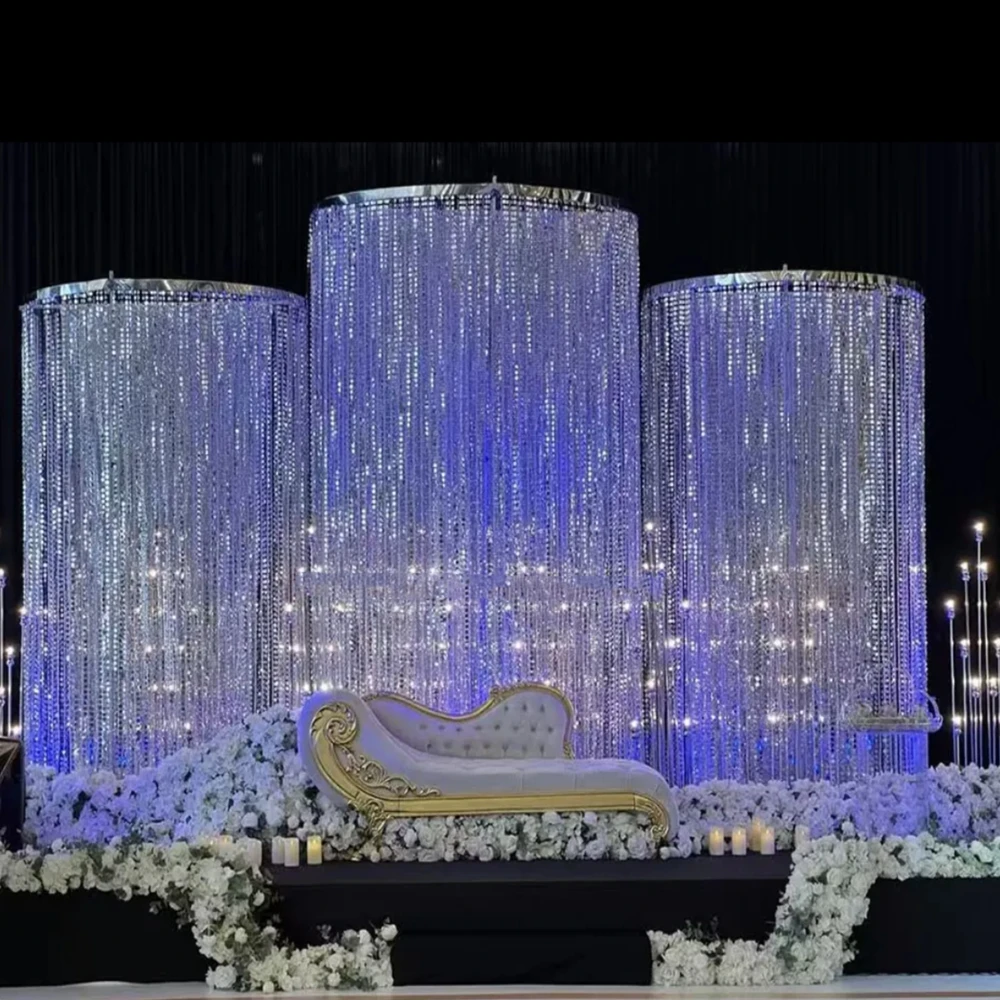 3pcs Wedding Stage half round Backdrop Stand Arch with Beaded Curtain Flower Runner Decoration Stand for Wedding Party Events