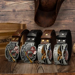 Letter skull eagle buckle personalized fashion phoenix tail pattern PU embossed button belt
