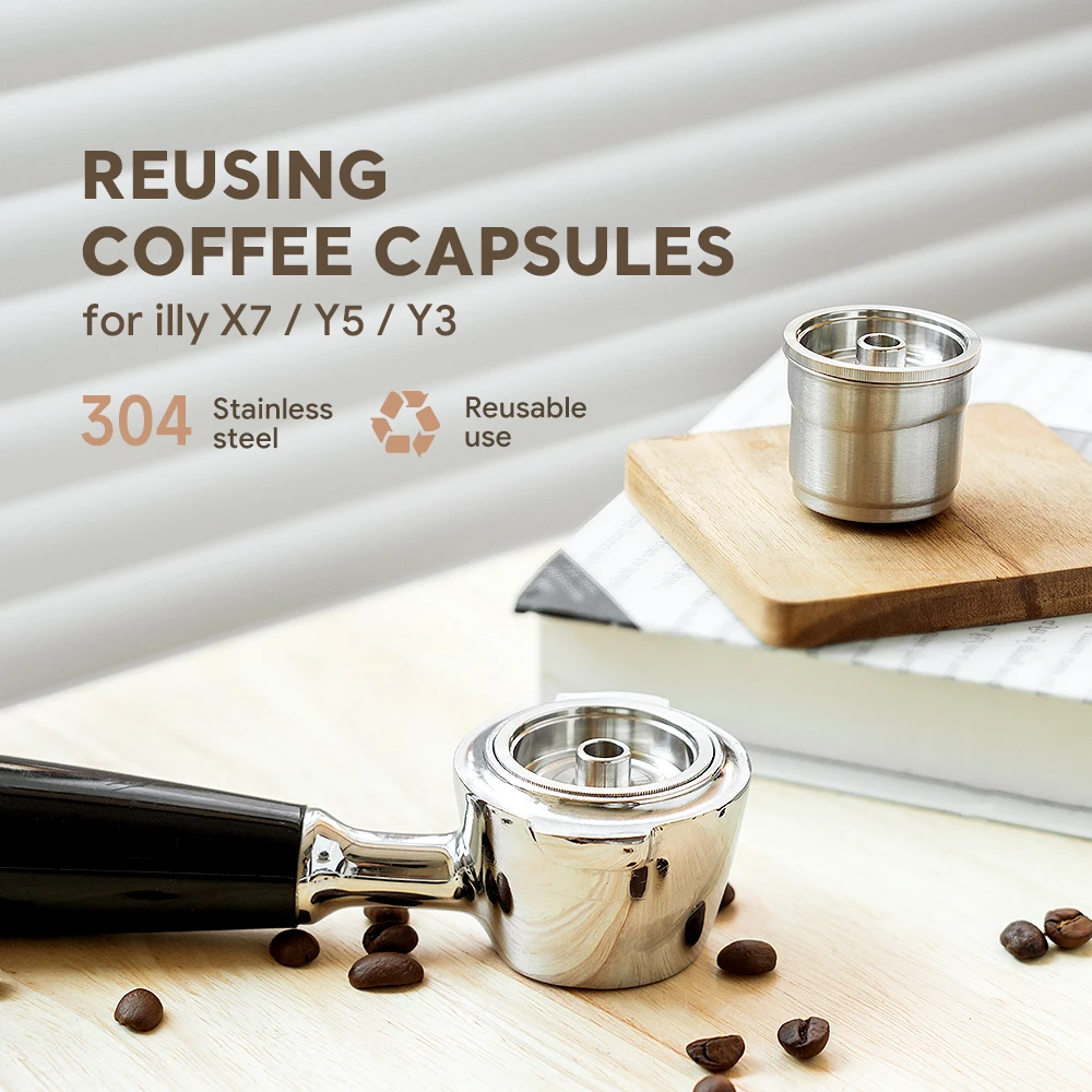 iCafilas Reusable illy Coffee Capsule 304 Stainless Steel Rich Cream Compatibility illy X7,illy Y3,illy Y5