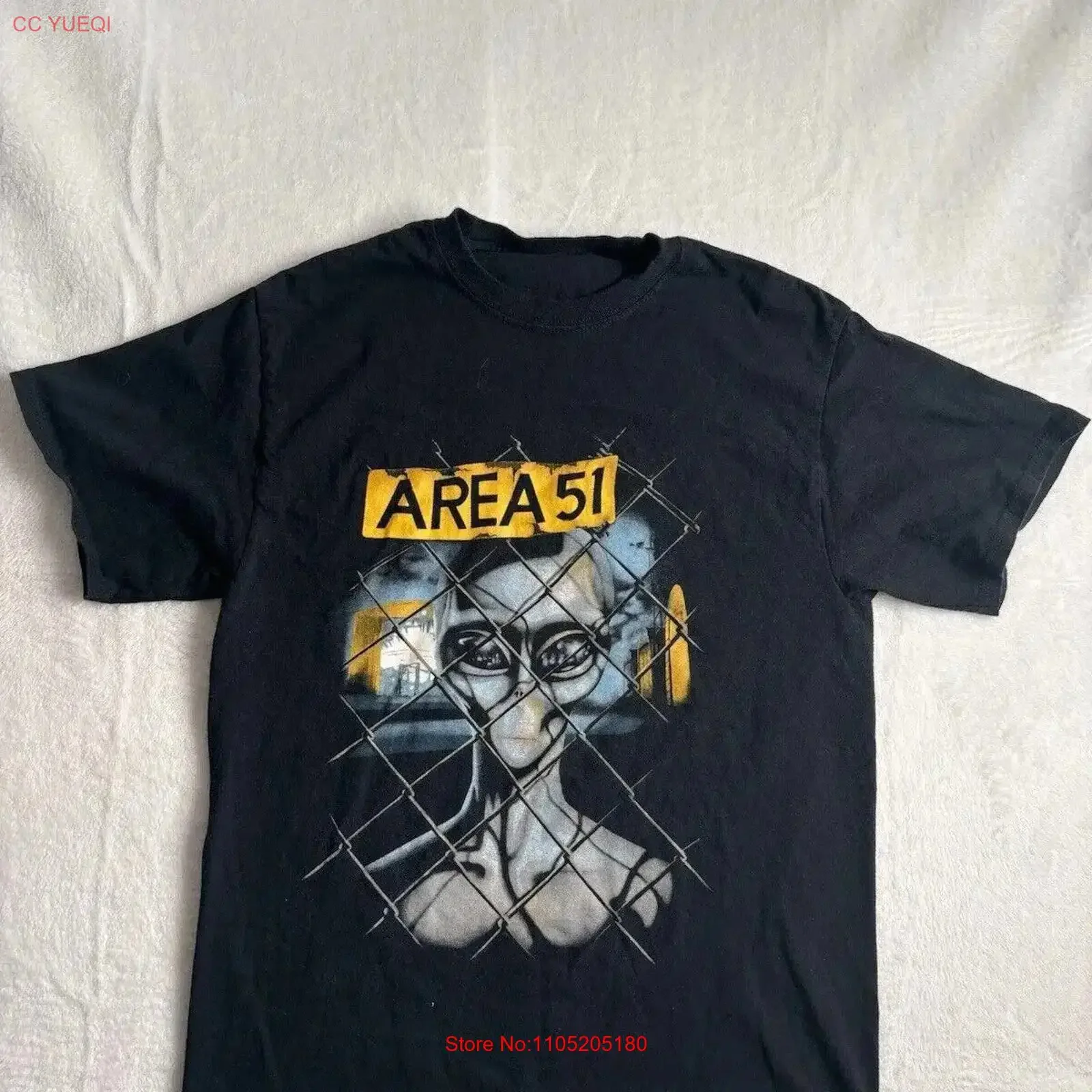 Y2K Area 51 Aliens Black  T Shirt UFO Men's Medium vintage Washed Unisex Soft Stylish Stretched Breathable homme