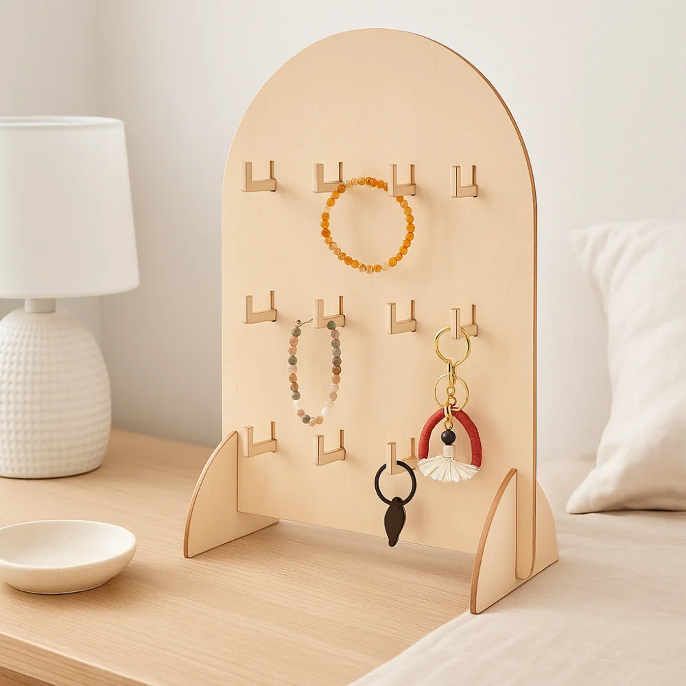 

Wooden Earring Display Rack Arch Detachable Jewelry Storage Rack 3 Layers Hook Style Necklace Display Stand Jewelry Shop