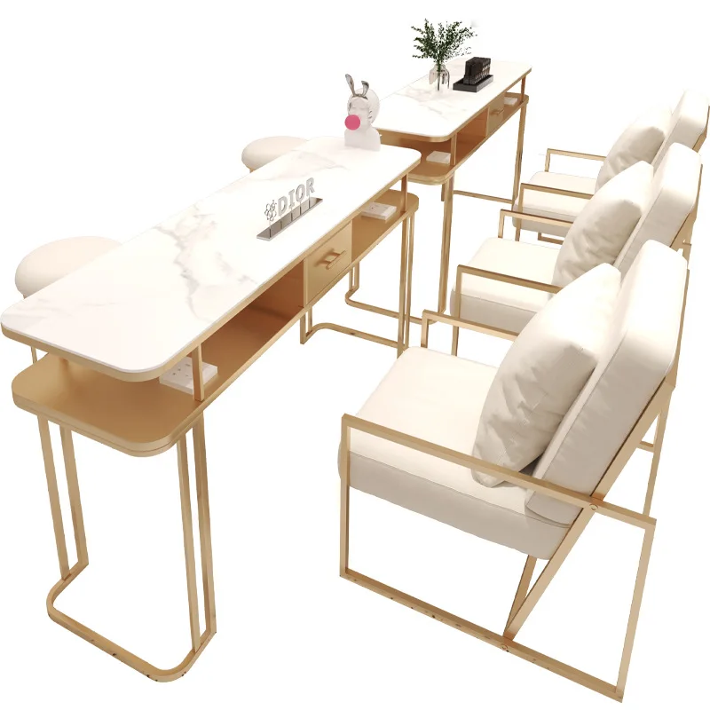 

Light Luxury Salon Equipment Manicure Nail Artist Table Metal Furniture Aluminum Modern Workshop for Nail Shop
