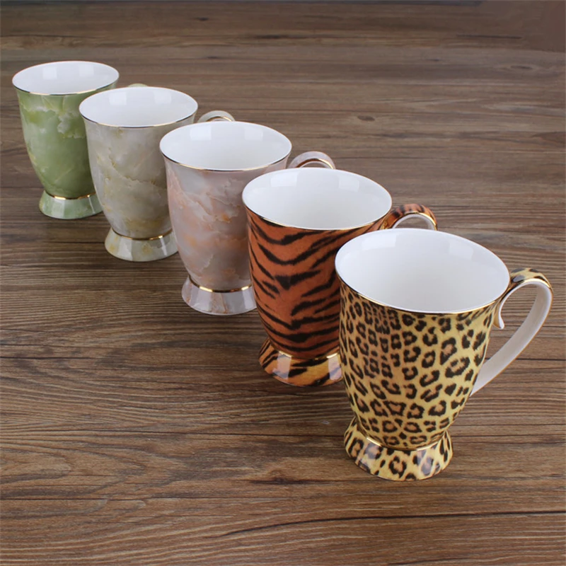 Creative Leopard Print Bone China Coffee Cup Luxury Porcelain Tea Cup High-grade Ceramic Emerald Mug Cafe Espresso CupDrinkware