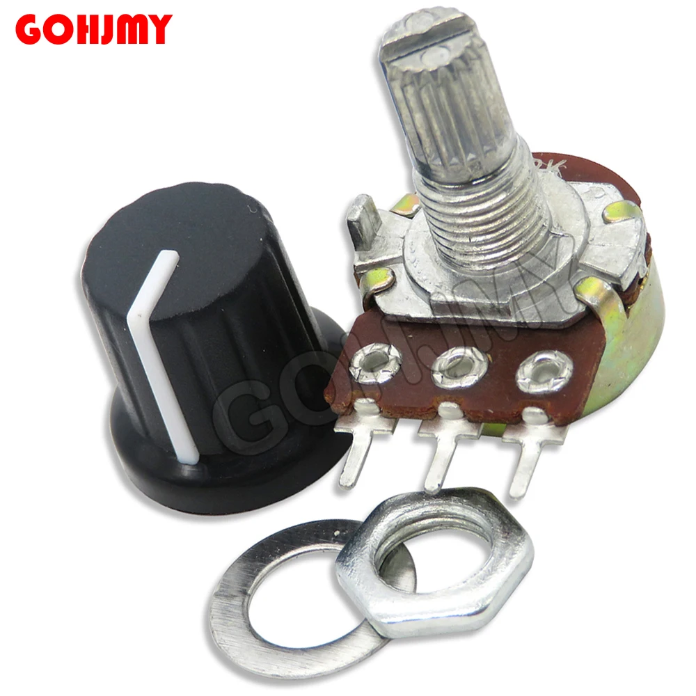 

5sets 5PCS Knob+5PCS WH148 potentiometer B1K~B1M ohm 1K 5K 20K 10K 50K 100K 3Pin 15mm Terminal Linear Taper Rotary potentiometer