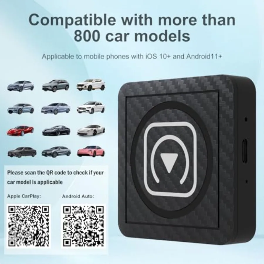 Адаптер Wirel CarPlay Android Auto Convert Factory Wired to Wirel, совместимый с автомобилями из 2017 года iPhone iOS 10+ Android 11+ Plug