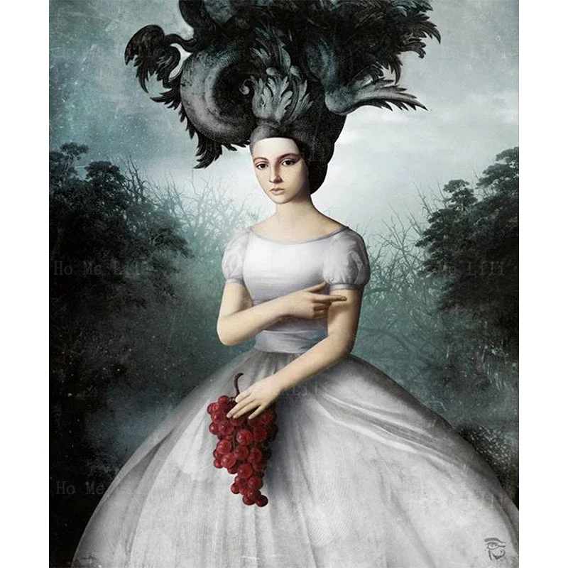 Pop Surrealism Raven King Sculpture Vineyard Sleep Butterflies Dream Rose Fantasy Canvas Wall Art By Ho Me Lili For Home Decor