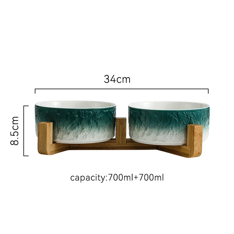 مجموعة أطباق القط المزدوجة 700 مللي أغذية الحيوانات الأليفة مغذيات المياه الكلاب المتوسطة الصغيرة السيراميك التدرج اللون السلطانيات مع حامل خشبي