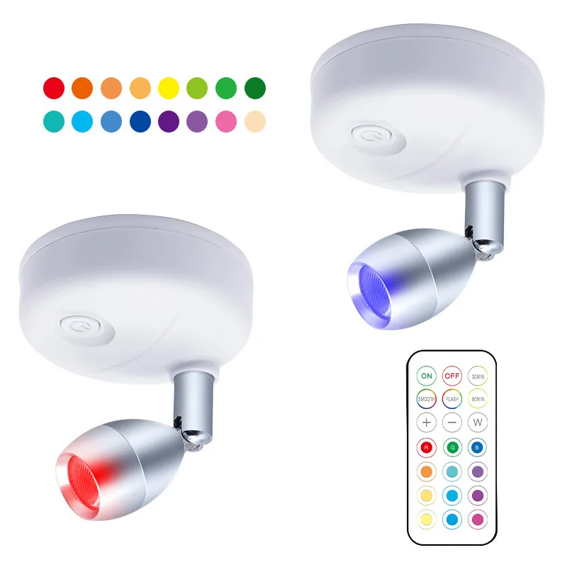 

F5 13 Colors Two lights with Remote Control Wireless Spotlight Rotatable Battery Operated Accent LED Lights Display Painting