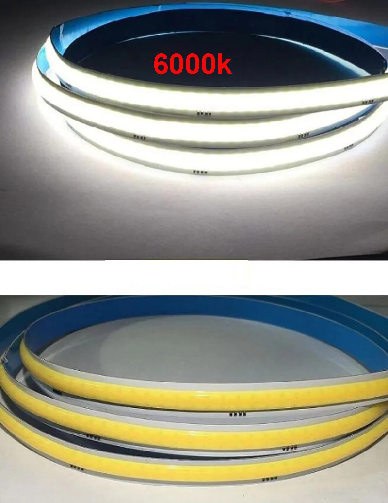 Imagem -06 - Dual Color Dimmable Led Cob Strip Fita Macia Flexível Temperatura 3000k 4000k 6000k 5m 24v 840 Leds m 2700k6500k