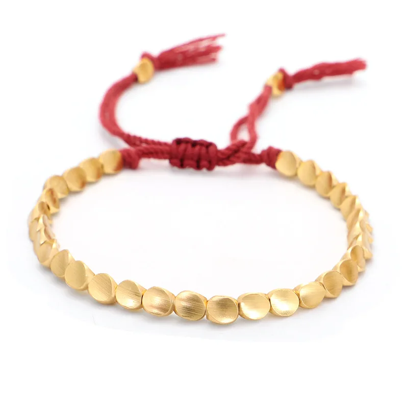 5-farbiges ethnisches buddhistisches tibetisches Kupferperlen-rotes Armband für Damen und Herren, Vintage, handgefertigter Faden, geflochtenes Seil