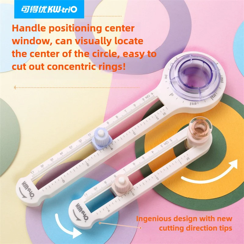 KW-TRIO 360 Adjustable Paper Circle Cutter Round Cutting Knife DIY Compass Cutter Tools For Card Paper Office School Stationery