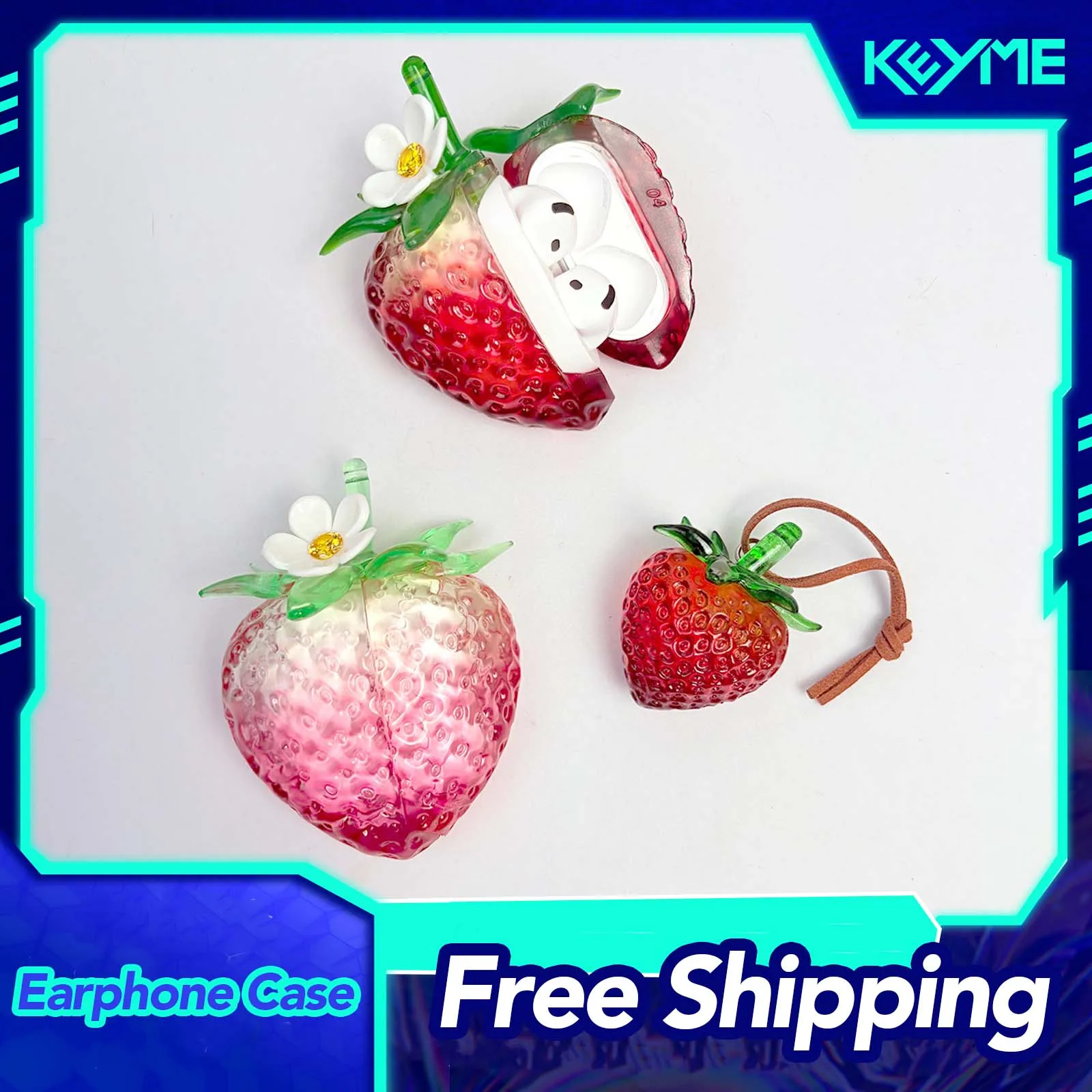 

Strawberry Earphone Case for Airpods4/3 Decoration Custom Cute Red Pink Protective Cover for Airpods Pro 1/2 Accessory Y2K Gifts