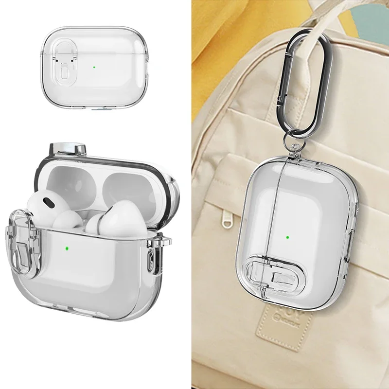 For Airpods Pro 2 TPU+PC Clear simplicityHeadphone Protective Shell For AirPods 4 3 2 1 Earphone Transparent Casewith keychain