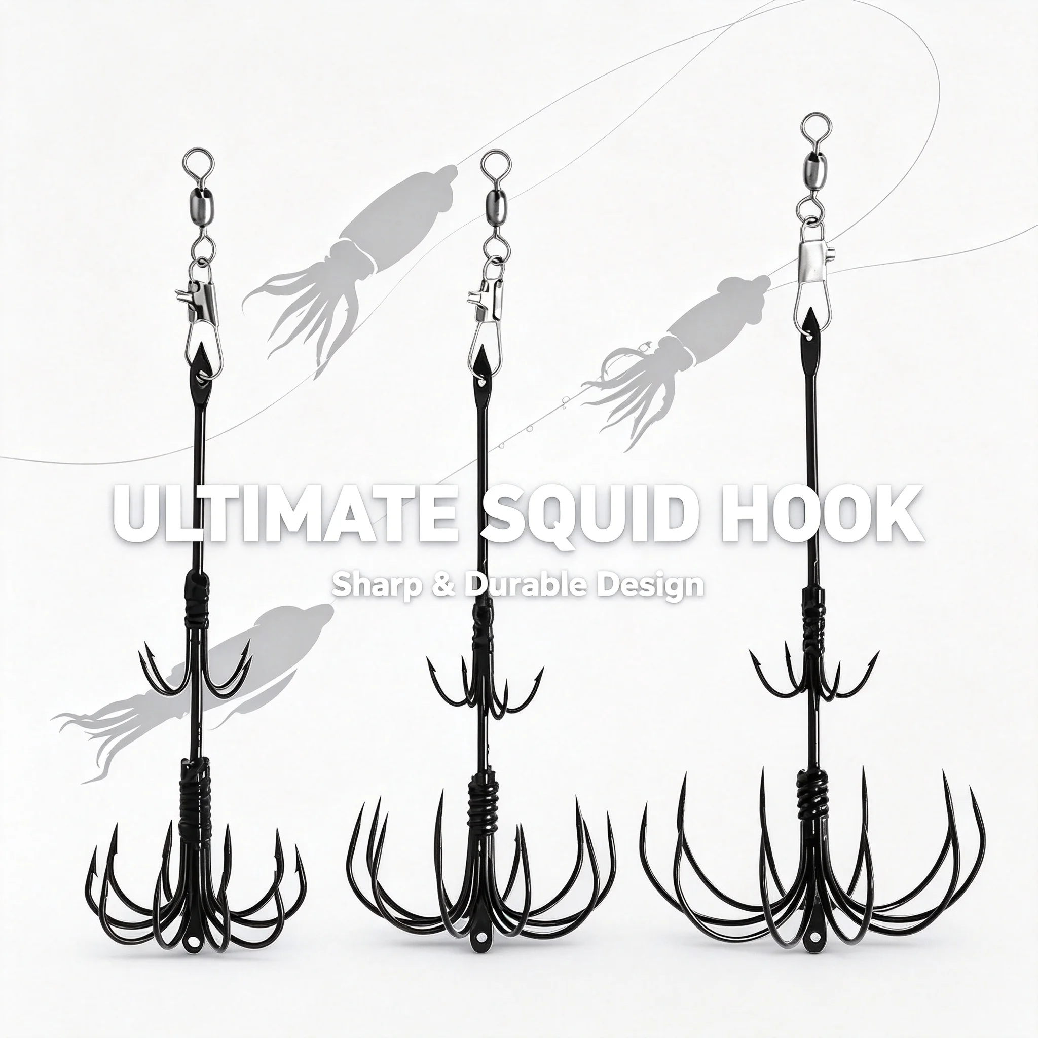 Angler Essential Sharp Squid Octopus Fishing Hooks Multi-Barbs Multi-Tine Squid Jig Tackle with Swivel Quick Snap Anti-Escape